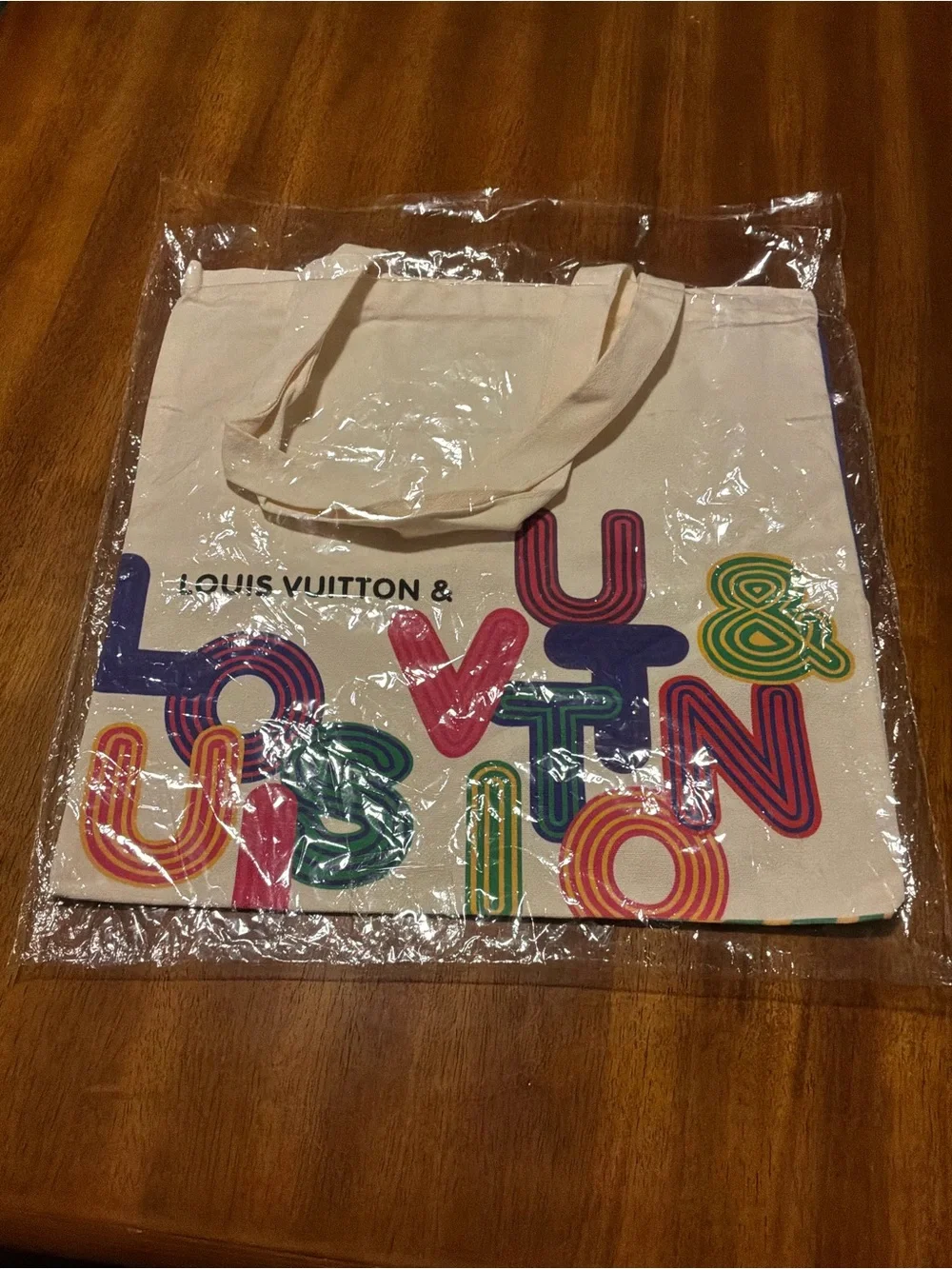 Limited edition Louis Vuitton Cream Canvas Tote with Multicolor Lettering